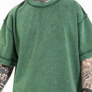 Camiseta de algodón pesado para hombre, ropa de calle personalizada, 300 GSM, hombro caído, diseño sólido, tela de Jersey largo, 100% algodón de alta calidad - Product Image 2