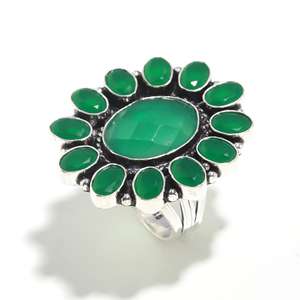 แหวนรูปดอกไม้พลอยสีเขียวโอนิกซ์สำหรับผู้หญิงแหวน925ทำด้วยมือทำจากเงินแหวนหมั้นของขวัญสุดพิเศษสำหรับเธอ - Product Image 2