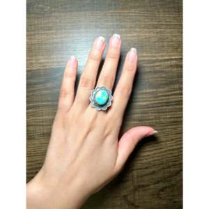 Navajo-<b>Crafted</b> Sonoran Mountain Turquoise & Sterling Silver Ring Cultural Collectible Jewelry Size 7.75 - Product Image 5