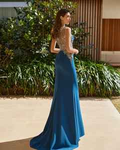 เดรสงานเลี้ยงตอนเย็นแขนกุดประดับด้วยเลื่อมประดับด้วยลูกปัดสำหรับผู้หญิงชุดราตรีหรูหราผ้าซาตินสำหรับงานเลี้ยงอาหารค่ำ - Product Image 6