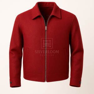 Veste rouge pour homme à fermeture éclair en mélange de laine | Veste d'hiver à col rabattu de coupe régulière | Vêtements d'extérieur chauds et décontractés avec logo personnalisé - Product Image 1