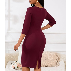 Sólido ceñido al cuerpo lápiz Midi tendencia de alta calidad para mujer verano acanalado tejido manga larga cuello cuadrado vestido sin mangas - Product Image 4