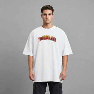 T-shirts décontractés pour hommes sur mesure, qualité premium luxe, coupe ample, 100% coton, impression logo personnalisée sur soie, vente en gros. - Product Image 4