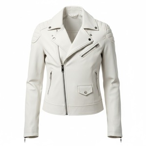 Veste en cuir véritable pour femme de haute qualité, de luxe, de qualité supérieure, blanche, style moto, veste de course, personnalisée, automne-hiver - Product Image 2