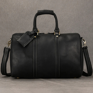 Genuine Leather Foldable Portable Weekender <b>Duffel</b> <b>Bag</b> Black Zipper Closure Travel Shoulder Strap Durable Design - Product Image 5
