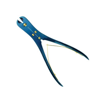 Coupe-fil orthopédique de couleur bleue Double action en acier inoxydable alimentation manuelle avec base d'instrument chirurgical à broche TC latérale avant - Product Image 1