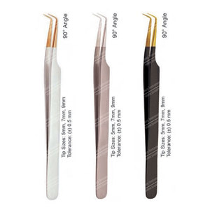 Extra Sharp 90 Degree <b>Angled</b> <b>Stainless</b> <b>Steel</b> Tweezers for Eyelash Extensions Hair Extension Tools - Product Image 1