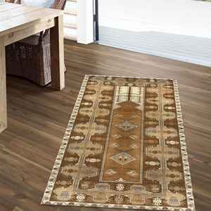 Tapis de prière vintage à motif géométrique, marron, imprimé, avec poils doux - Product Image 2