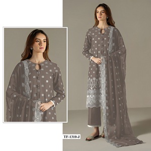 Dernière collection d'été Robe culturelle indienne pakistanaise longue style Salwar Kameez en broderie georgette pure pour fêtes d'anniversaire - Product Image 1
