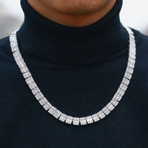 Cadena de tenis de moissanita con corte Baguette de 8mm de plata 925-Collar de tenis de moissanita helado para hombre, collar de diamantes de hip hop pesado - Product Image 2