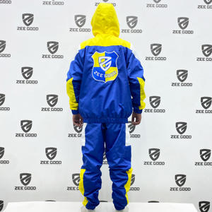 Ensemble de survêtement en polyester pour hommes sur mesure, veste et pantalon de jogging en nylon zippés à patchwork, ensemble coupe-vent à panneaux en nylon de qualité supérieure - Product Image 3