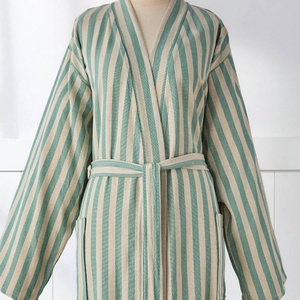 เสื้อคลุมอาบน้ำลายทางสไตล์ตุรกี สีเขียวเซจ คิโมโน ผ้าฝ้าย 100% - Product Image 2