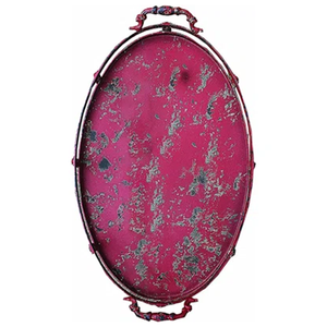 Plateau de service alimentaire en acier martelé de forme ovale avec poignée en fleur dorée pour hôtel et mariage Prix bon marché en Inde - Product Image 2