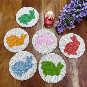 Handmade Rabbit Design Beaded <b>Coaster</b> Set 6pcs <b>Glass</b> Cup Mats Kitchen Table Decoration From Indian Supplier Wholesale Rate - Product Image 3