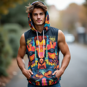 Sublimación Gym Wear Sin mangas Tank Hood Hombres Entrenamiento Fitness Tank Top Pullover Sublimación personalizada Singlet Top Hombres - Product Image 5