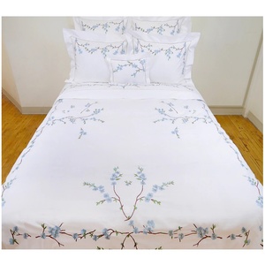 Thêu Hoa Đào Thiết Kế Tấm Phẳng Chất Lượng Cao Trắng Cotton Bed <span class=keywords><strong>Sheets</strong></span> Thêu Bộ Đồ Giường Và Vỏ Gối - Product Image 1