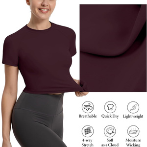 Womens breathable crop <b>tops</b> for workout summer gymwear custom fitness apparel oem production with private label options - Product Image 3
