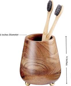 Porte-brosse à dents pour salle de bain, support moderne en bois pour brosses à dents et dentifrice, bois d'acacia, 4x3 pouces, naturel - Product Image 3