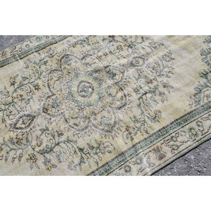 พรมวินเทจขนาดใหญ่ 5.1x9.1 ฟุต พรมตุรกี สีเบจเขียวลายจุด พรมขนสัตว์ - Product Image 5