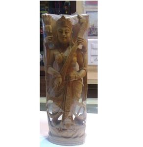 Statue de Saraswati sculptée à la main, idole en bois, décoration spirituelle pour la maison, le bureau, la salle de méditation, art traditionnel - Product Image 1