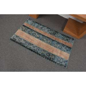 พรมขนสัตว์สีเบจสีฟ้าทันสมัยขนาด2.2 x 3.7ft พรมสี่เหลี่ยมสไตล์ตุรกีทำด้วยมือสำหรับห้องนั่งเล่นห้องโถงตุ๊กตายางพาราความสูง - Product Image 4