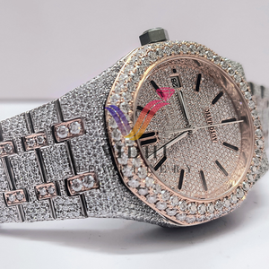 Reloj VVS de lujo con esfera de cristal analógico Hiphop para hombre, reloj con pantalla de moissanita helada, diamante, acero inoxidable, oro blanco, joyería fina de silicona - Product Image 6