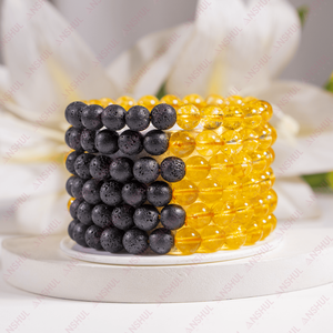 Pulsera de cuentas redondas de 8 mm de citrino con difusor de lava, piedras preciosas naturales curativas para meditación, joyería para fiestas, venta mundial - Product Image 1