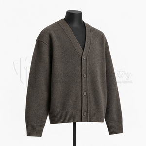 Cárdigan de punto para hombre, color marrón, cuello en V, abotonado, manga larga, puños acanalados, estilo casual. - Product Image 3
