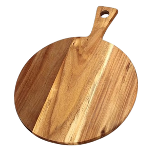 Planche à découper en bois artisanale indienne avec poignée en métal Produit de cuisine en bois en gros Forme ronde en bois naturel écologique - Product Image 5