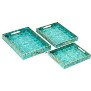 Juego de 3 bandejas de servicio de madera de calidad lujosa con acabado de esmalte de diseño único de aspecto atractivo de decoración en el extranjero - Product Image 5