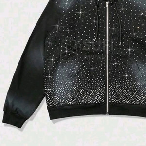 <b>Women's</b> Winter Hooded Knitted Lined 100% Cotton Rhinestone Casual Pullover Hoodies High Quality Shiny Front Logo Quick Dry - Product Image 3