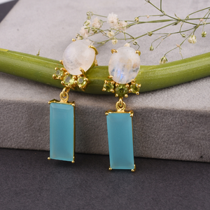 Boucle d'oreille longue Dangler Boucle d'oreille Aqua en argent sterling 925, boucle d'oreille en pierre de lune, fourniture de bijoux en gros - Product Image 3