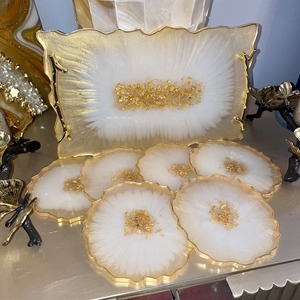 Plateau en résine de haute qualité fait à la main artistique motif floral sous-verres de conception personnalisables organisateur élégant pour clés pièces de monnaie - Product Image 3