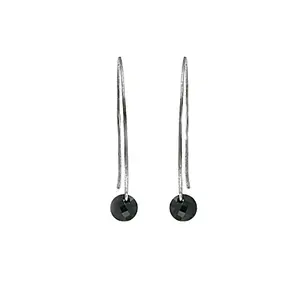 Boucles d'oreilles pendantes en argent pour femmes avec pierre précieuse noire - Product Image 2