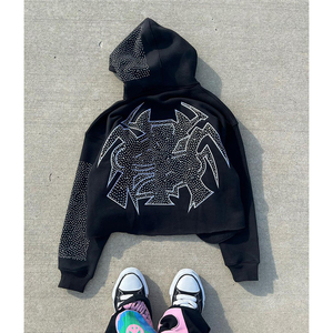 Thermal Hoodie Relax Fit and Never Fading Quality Studded With Rhinestone Streetwear Hoodie High Quality OEM Customized Service - Product Image 4