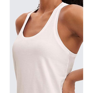 เสื้อกล้ามออกกำลังกาย racerback ของผู้หญิงเสื้อเล่นโยคะผ้าฝ้าย Pima นุ่มทรงหลวมน้ำหนักเบา - Product Image 6