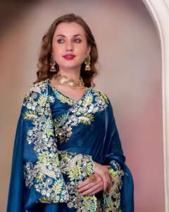 Sari de seda suave de diseñador indio de color púrpura, ropa de boda y ropa de fiesta, Sari de trabajo bordado, Sari de ropa de boda. - Product Image 2