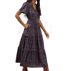 Vestido escalonado a cuadros para mujer de la mejor calidad, vestidos de fiesta de diseño personalizado con decoración de botones, superventas al mejor precio - Product Image 4