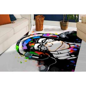 Tapis en chenille Banksy Monkey : Tapis imprimé avec des animaux pour les amoureux de la musique, tapis fin non tissé - Product Image 3