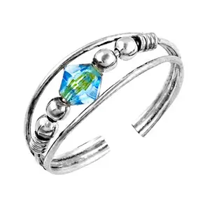 Anillo de Plata Moderno con Cristal Azul Ovalado Chapado en Oro Rosa para Mujer, Incrustaciones de Piedras Preciosas Naturales con Baño de Rodio - Product Image 1