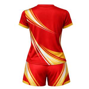 ชุดยูนิฟอร์มวอลเลย์บอล OEM สีแดงเหลืองลายไดนามิกแบบซับลิเมชั่น แห้งเร็ว - Product Image 3