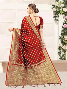 Sari décontracté en soie Banarasi pour femmes Trendmalls avec pièce de chemisier non cousue (S11-Rouge) pour les occasions de mariage, coupe régulière - Product Image 4
