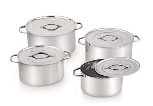 Juego de 4 Ollas Profundas de Acero Inoxidable Clásicas con Fondo Plano y Tapas, Ecológicas, para Cocinar - Product Image 2