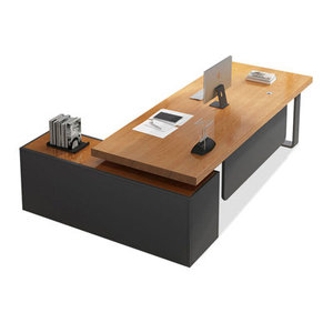 Bureau de direction en forme de L, en bois massif avec structure en fer, bureau d'ordinateur - Product Image 2
