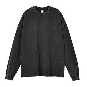 <b>Men</b> Oversized Washed Cotton Long Sleeve T-Shirt O-Neck Solid Color Casual Pullover Winter Digital Printing Fleece Knitted Fabric - Product Image 2