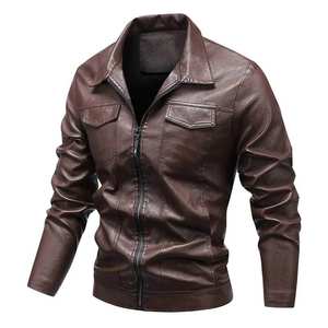 Chaqueta de bombardero con cuello mandarín Anti-Uv transpirable de cuero genuino para hombre con forro de algodón estilo motociclista para invierno - Product Image 3