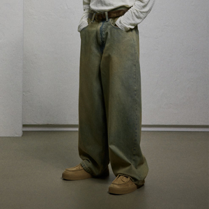 Jeans de Mezclilla para Hombre, Personalizados, Transpirables, Desgastados, de Color, Corte Holgado, Pierna Ultra Ancha, Estilo Urbano Relajado, Tendencia Baggy - Product Image 4