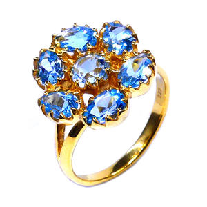 แหวนเงินสเตอริงสำหรับสุภาพสตรีแบบดั้งเดิม925ประดับพลอยบุษราคัมสีฟ้าชุบทองมีสไตล์สำหรับวันครบรอบแต่งงาน - Product Image 1