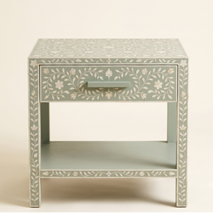 Traditional Sage <b>Green</b> 2-Drawer Bone Inlay <b>Bedside</b> <b>Table</b> Bedroom Nightstand for Hotel Use, bedroom Furniture, Home Decor - Product Image 1
