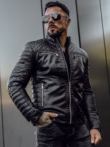 Chaqueta de Cuero PU para Hombre al por Mayor, con Cierre, Cuello Alto, Estilo Moderno, Talla Personalizada, Tinte Liso, para Primavera y Otoño - Product Image 2